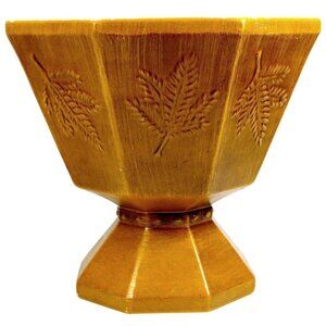 1970s Haeger USA Ceramic Footed Planter – Brown Octagon with Fern Leaf Panels